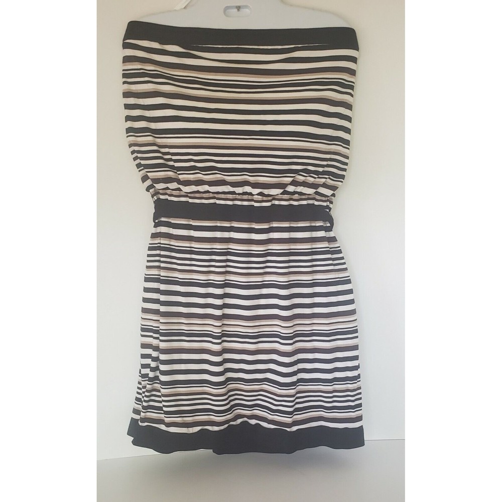 White House Black Market WHBM Striped Strapless Dress w Tie Belt Sz Large